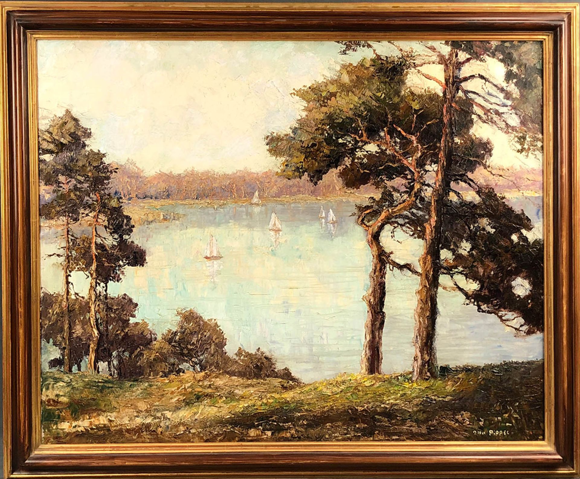 Otto PIPPEL (1878 - 1960). Segelboote auf einem See.81,5 cm x 101 cm. Gemälde. Öl auf Leinwand. - Bild 3 aus 10