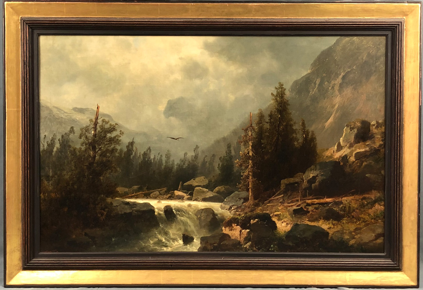 Josef THOMA (1828 - 1899). Gebirgsbach mit Adler.58 cm x 90 cm. Gemälde. Öl auf Leinwand auf - Image 7 of 7