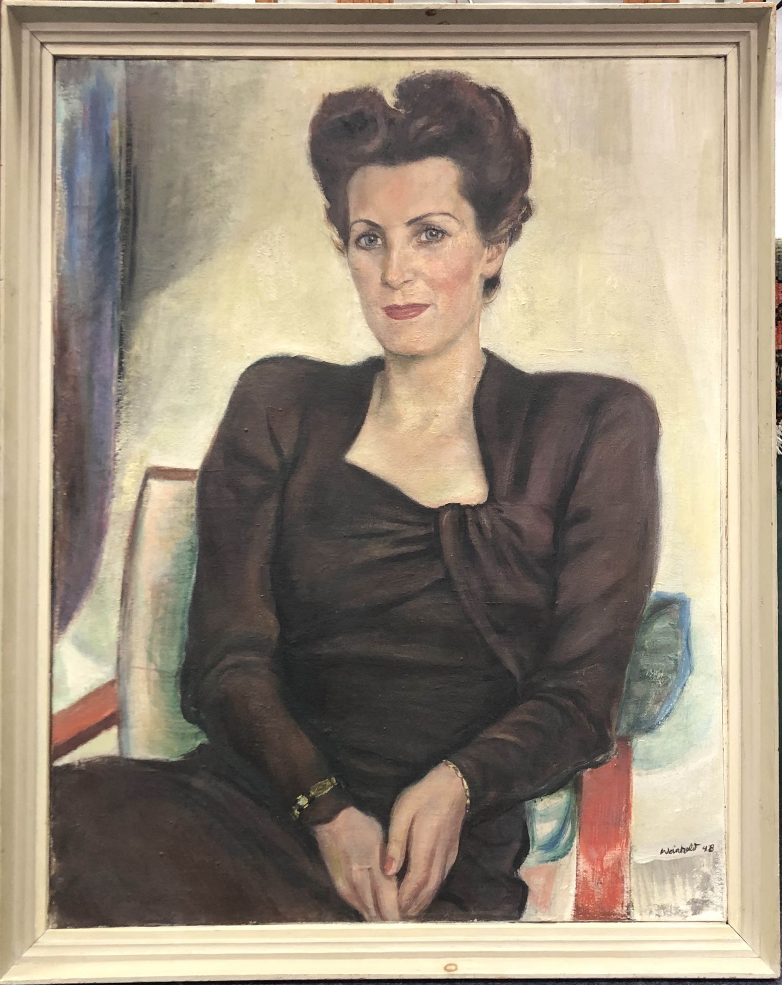 Kurt WEINHOLD (1896-1965). Portrait "Frau Marga Mehl" 1948.92,5 cm x 70 cm. Gemälde. Öl auf - Bild 8 aus 15