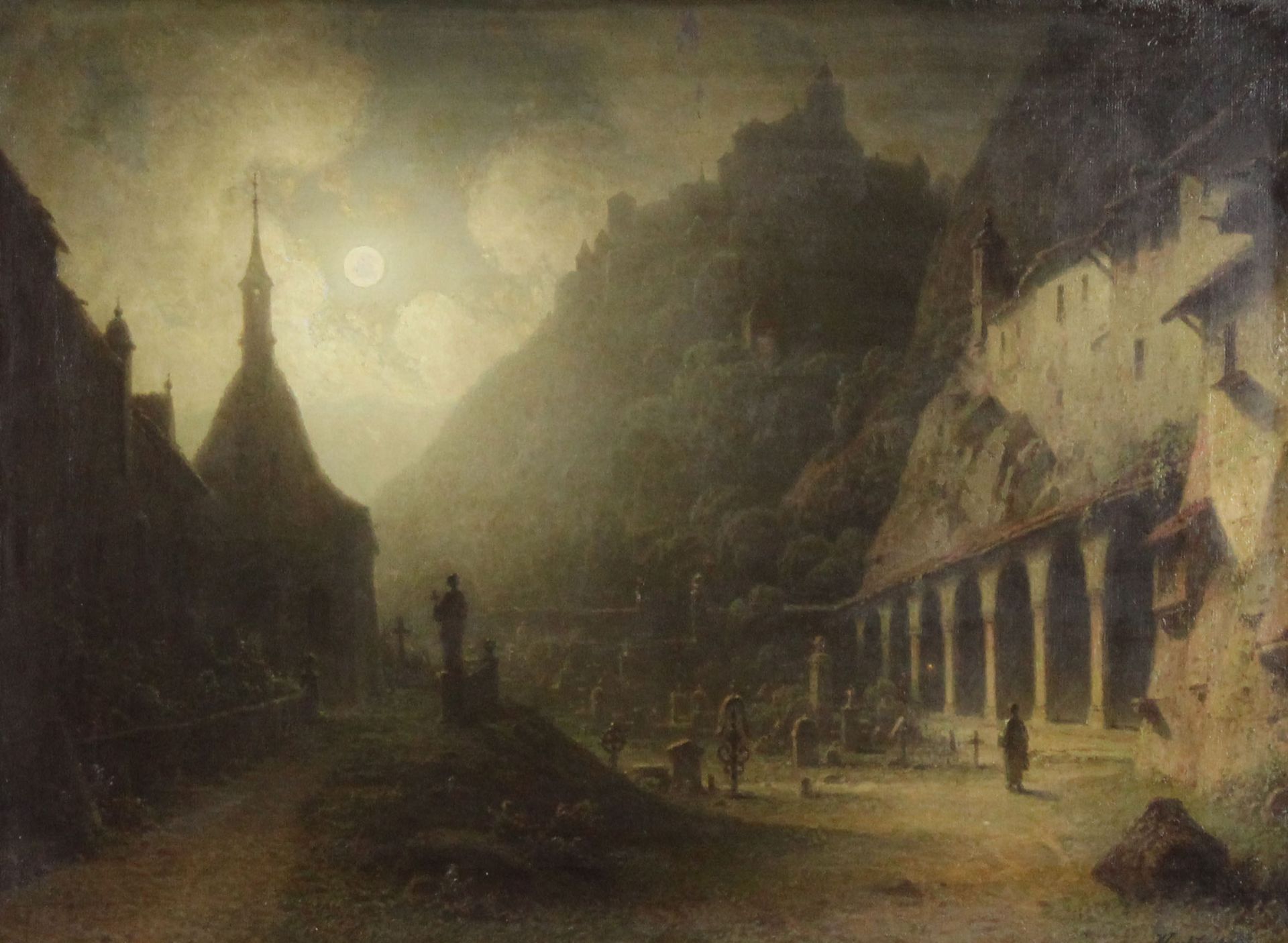 Wilhelm LICHTENHELD (1817 - 1891). Salzburg, Abend.55 cm x 75 cm. Gemälde. Öl auf Leinwand. Rechts