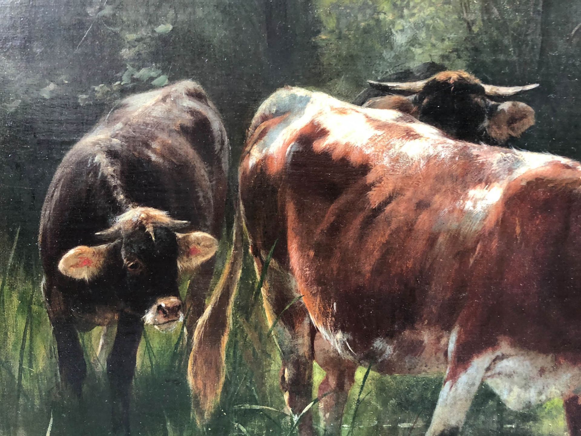 Friedrich Otto GEBLER (1838 - 1917). Hirte mit Vieh.An der Tränke. Waldweiher. 49,8 cm x 67,4 cm. - Bild 7 aus 9