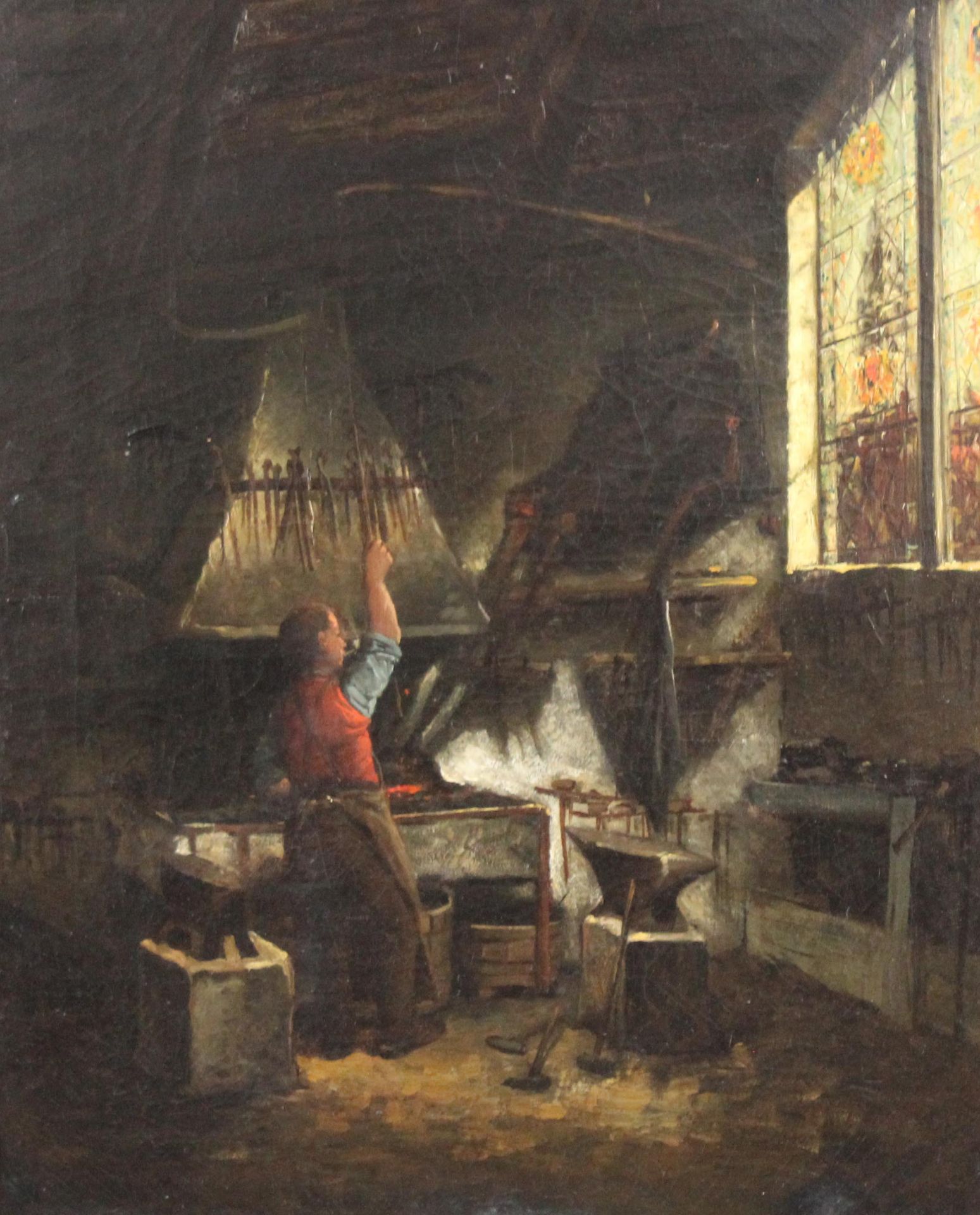 Henri DE BRAEKELEER (1840 - 1888) zuges. Schmied.72 cm x 59 cm. Gemälde. Öl auf Leinwand. Keine