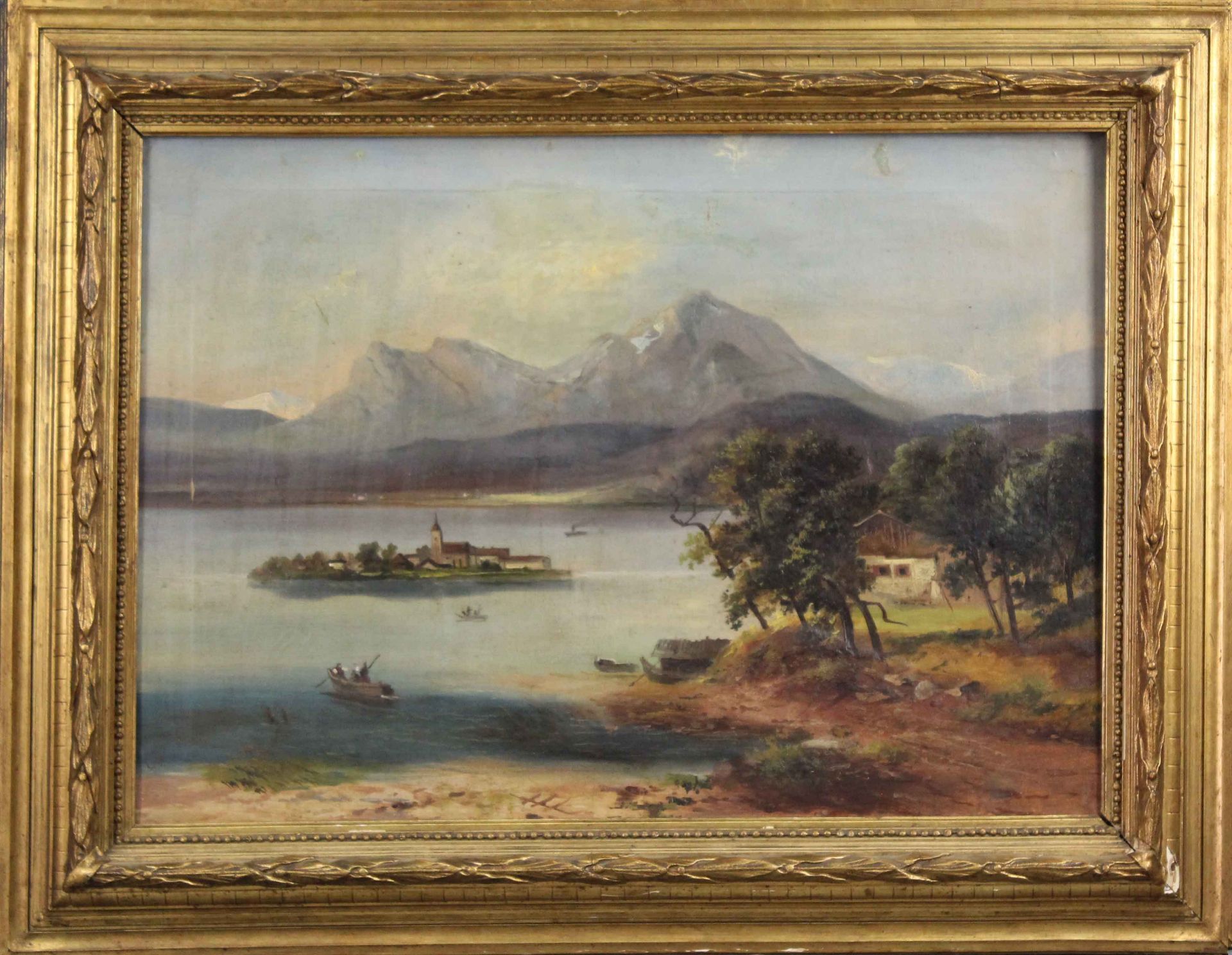 Monogrammist (XIX). ''Chimsee''. Chiemsee.51 cm x 70 cm. Gemälde, Öl auf Leinwand. Links unten - Image 4 of 11