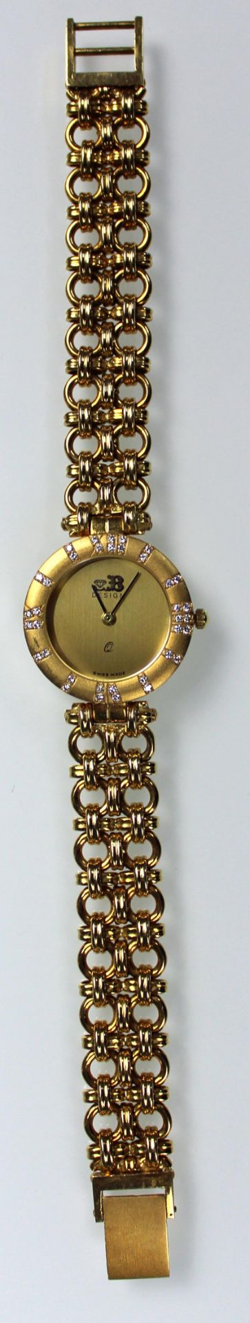 Schmuck Armbanduhr Gelb Gold 750, besetzt mit 36 kleinen Brillanten.58,5 Gramm Gesamtgewicht. - Bild 5 aus 11