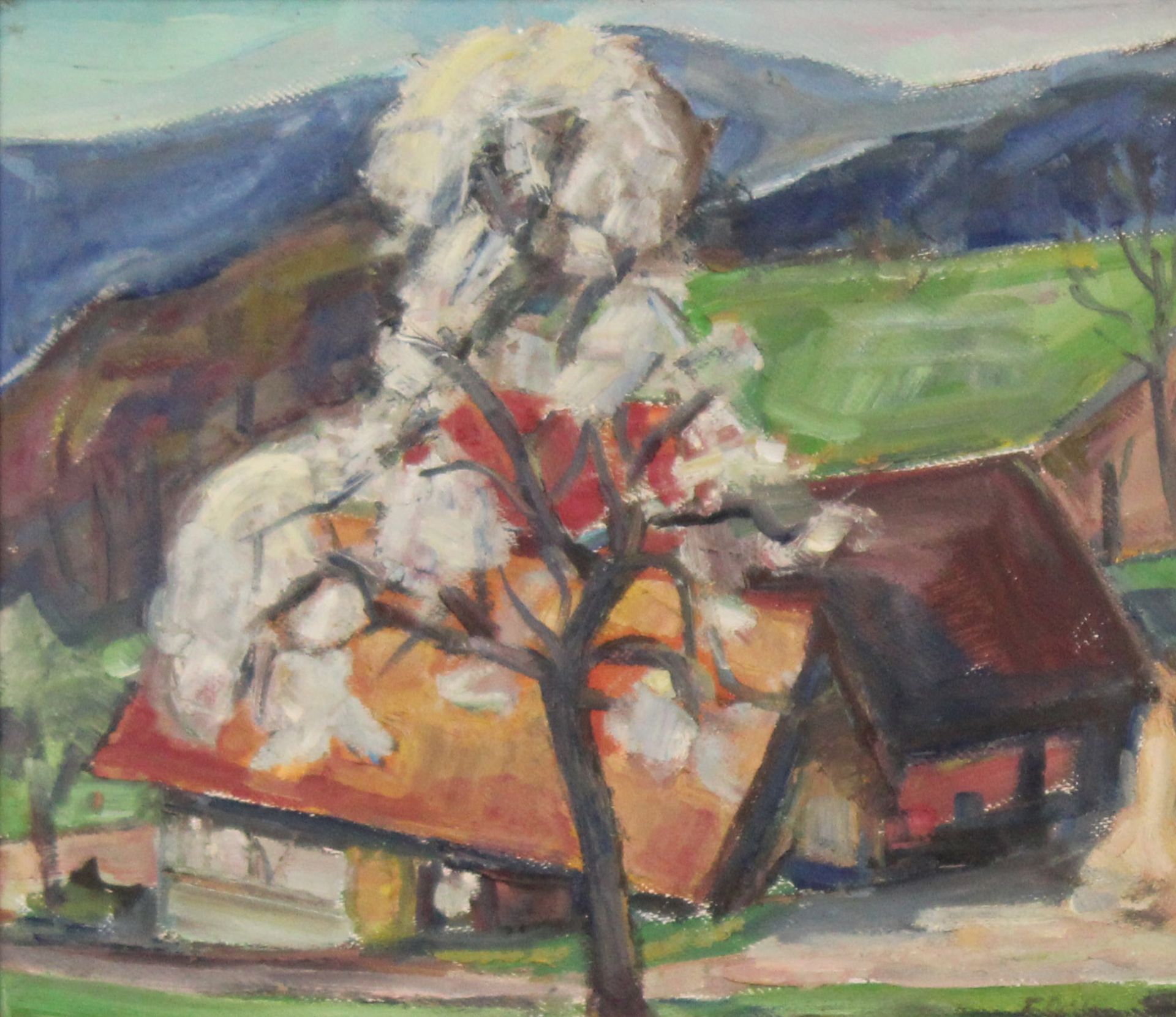Friedrich OEHLER (1921 - 2001). "Frühling im Schwarzwald''.35 cm x 41 cm. Gemälde. Öl auf Tafel.