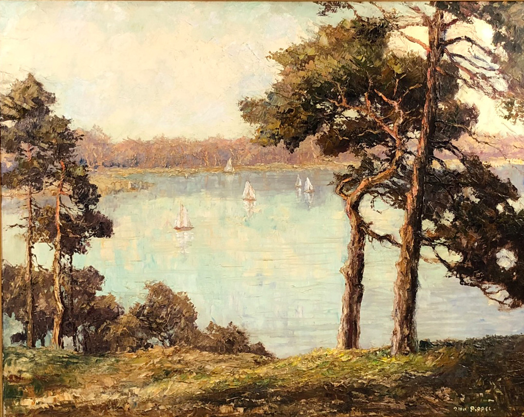 Otto PIPPEL (1878 - 1960). Segelboote auf einem See.81,5 cm x 101 cm. Gemälde. Öl auf Leinwand.