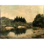 Josef BURGER (1887 - 1966). Teich.50,5 cm x 80 cm. Gemälde. Öl auf Leinwand. Rechts unten signiert