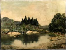 Josef BURGER (1887 - 1966). Teich.50,5 cm x 80 cm. Gemälde. Öl auf Leinwand. Rechts unten signiert