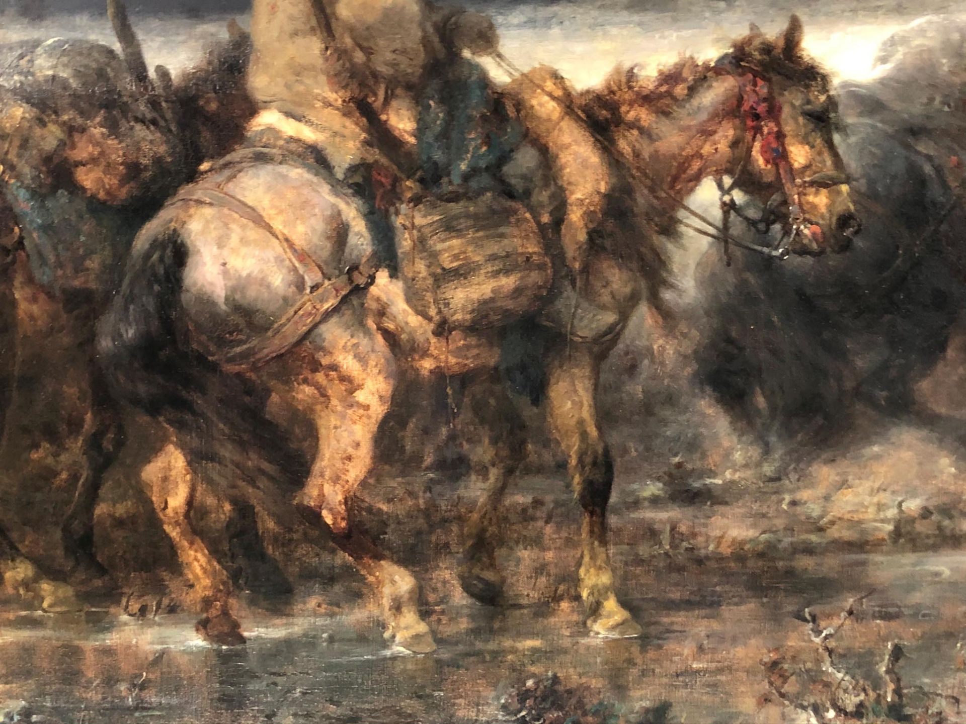 Christian Adolf SCHREYER (1828 - 1899). Arabische Reiter überqueren eine Furt.72,5 cm x 140 cm. - Image 10 of 12
