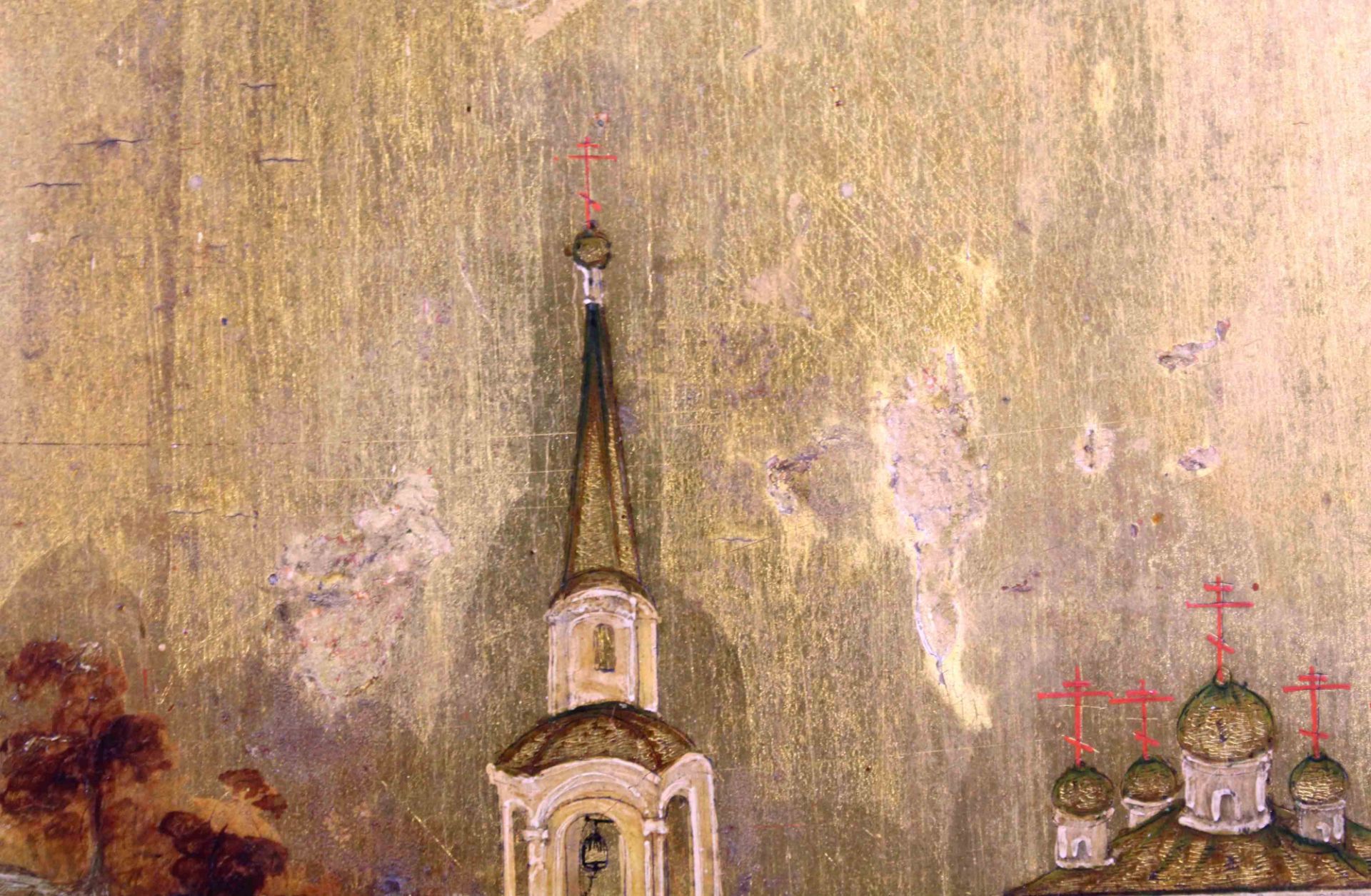 Ikone Russland. Evangelist.53 cm x 43,5 cm. Gemälde. Im Hintergrund ein Kloster. Wohl um 1850.Icon - Bild 9 aus 10