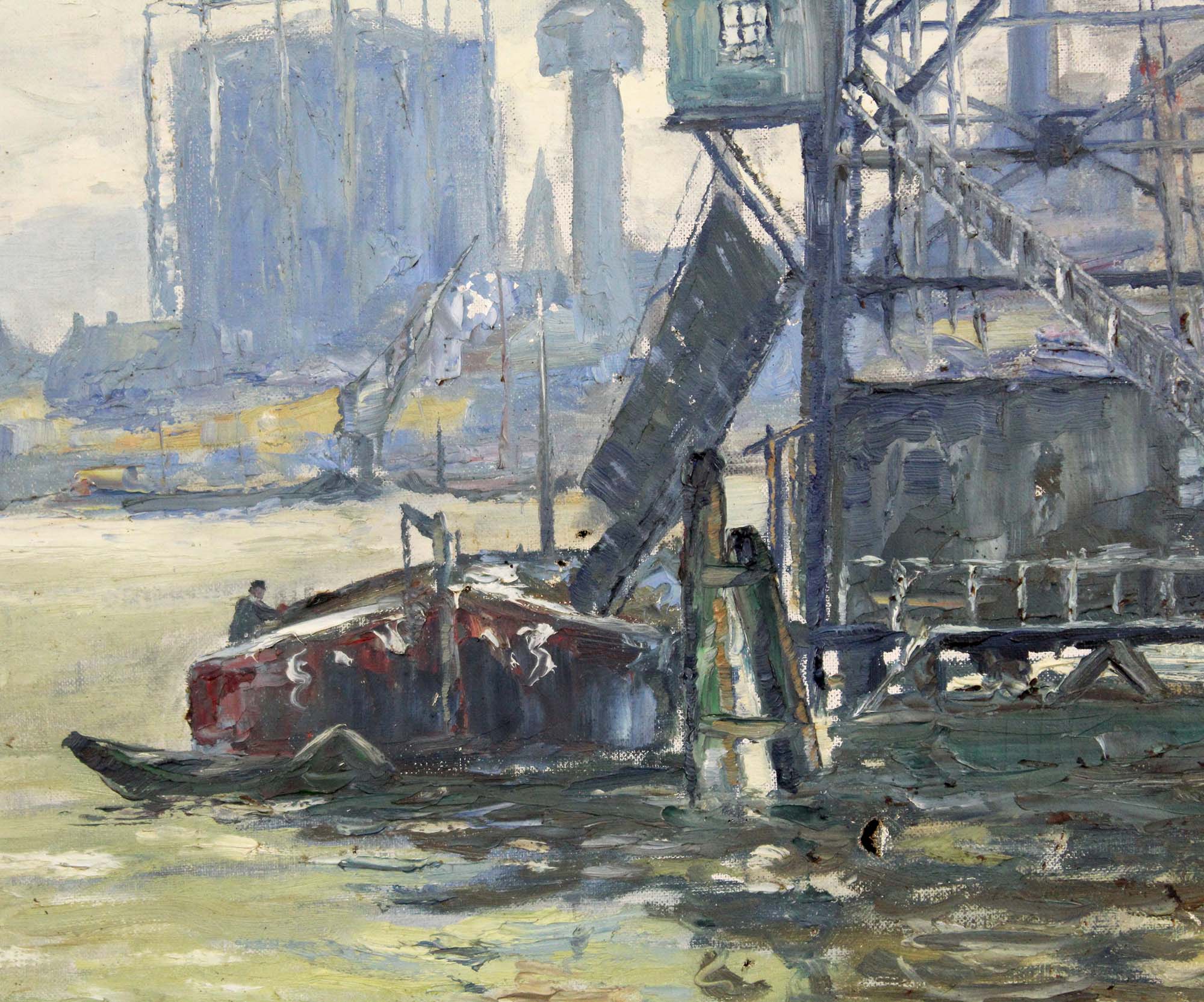 Jakob WEITZ (1888 - 1971). Industriehafen am Niederrhein, 1926.70 cm x 82 cm. Gemälde. Öl auf - Image 3 of 8