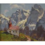 Josef MENG (1887-1974). "Antonius-Kapelle mit Wildem Kaiser."61,5 cm x 71,5 cm. Gemälde. Öl auf