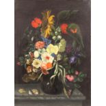 Nach Maria VAN OOSTERWYCK. "Blumen und Muscheln".75 cm x 55,5 cm. Gemälde. Öl auf Leinwand. Kopie