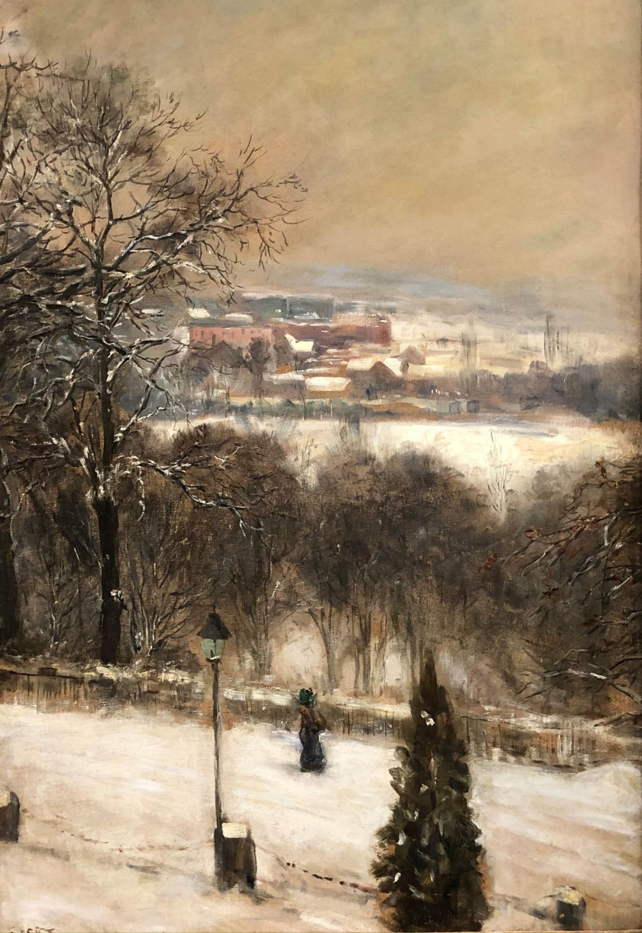 Carl Friedrich W. GEIST (1870 - 1931). Dame vor Stadt im Winter.70 cm x 48 cm. Gemälde. Öl auf - Image 3 of 9