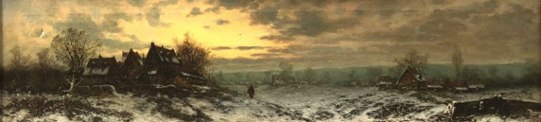 Joseph F. HEYDENDAHL (1844 - 1906). Heimkehr im Winter.21,5 cm x 80 cm. Gemälde. Öl auf Leinwand.