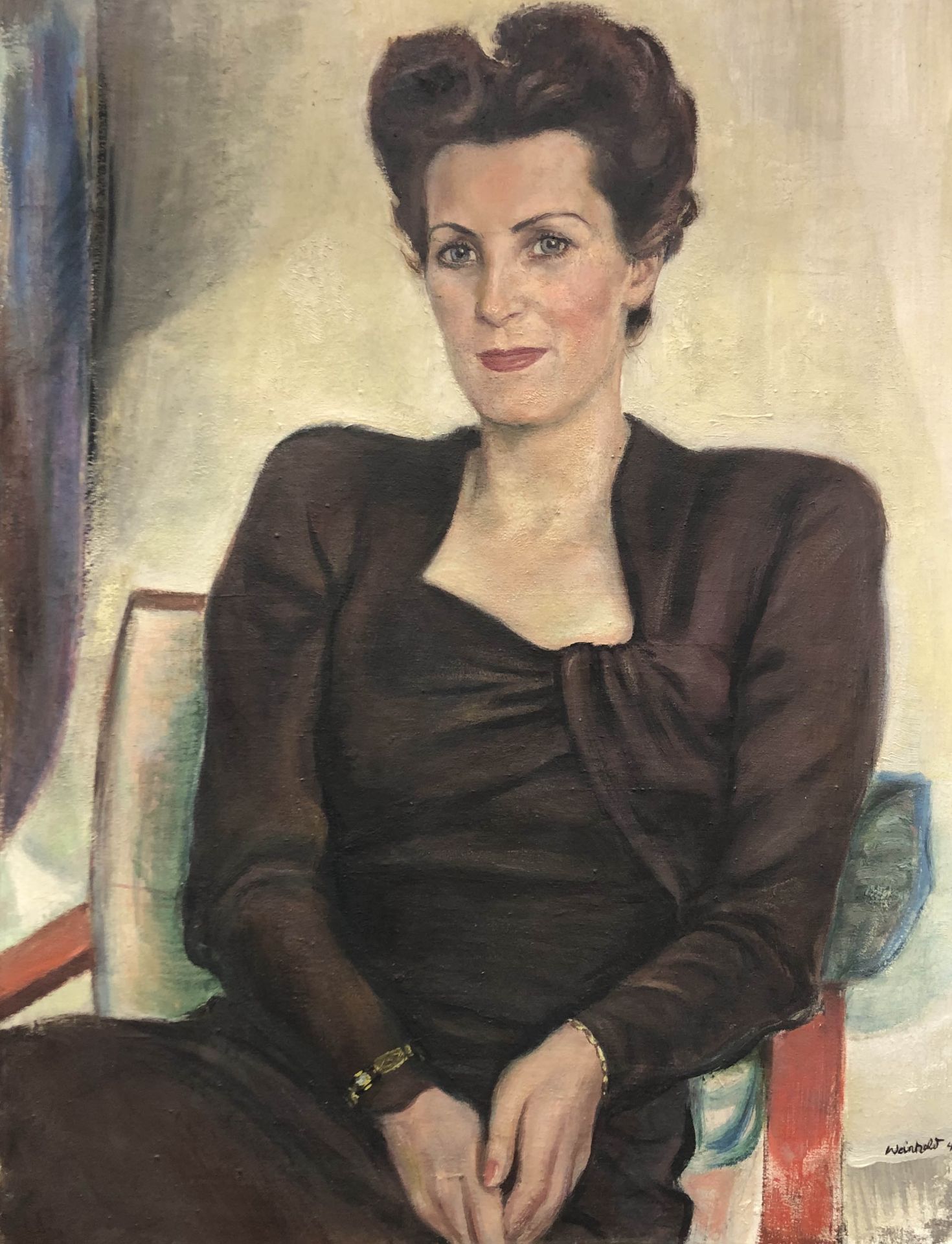 Kurt WEINHOLD (1896-1965). Portrait "Frau Marga Mehl" 1948.92,5 cm x 70 cm. Gemälde. Öl auf