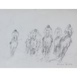 Otto DILL (1884 - 1957). Pferderennen. Turf.20 cm x 25 cm im Ausschnitt. Feine Kohlezeichnung auf