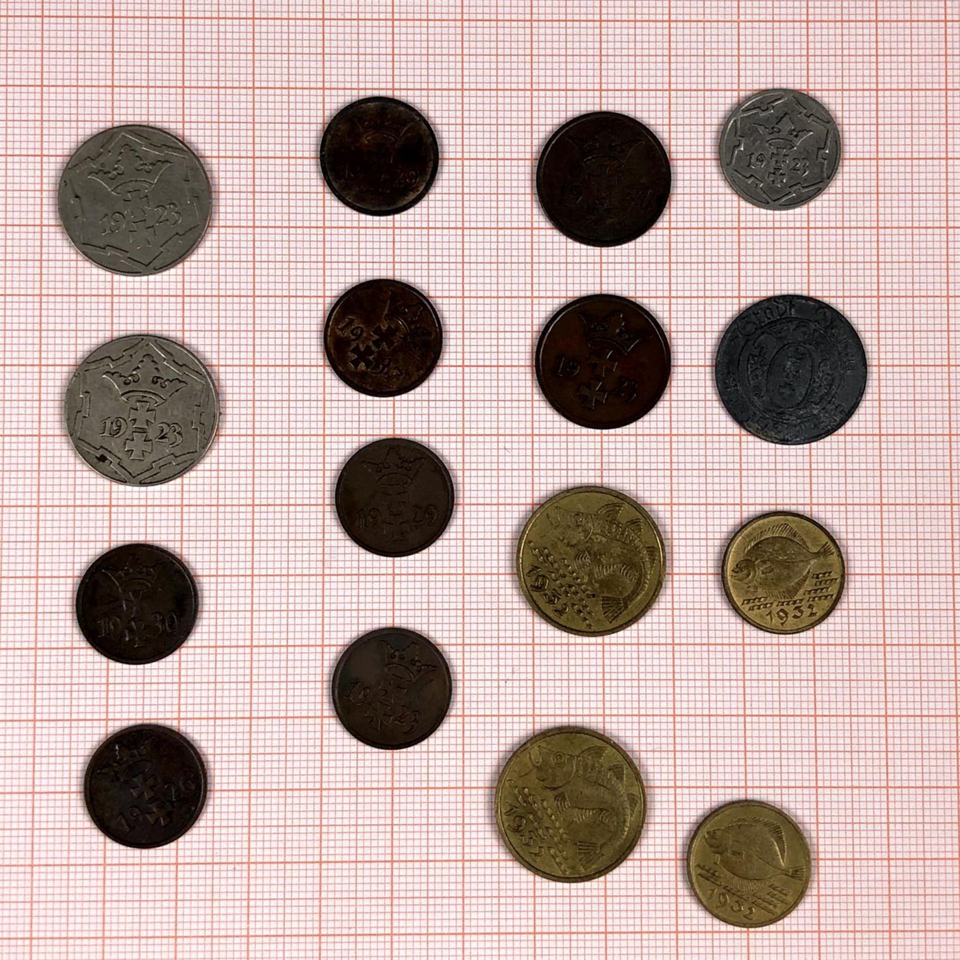 16 Münzen Danzig.Auch.6 mal 1 Pfennig. 1932, 1926 (2x), 1929, 1937, 1930.2 mal 2 Pfennig. 1923 und - Bild 3 aus 3