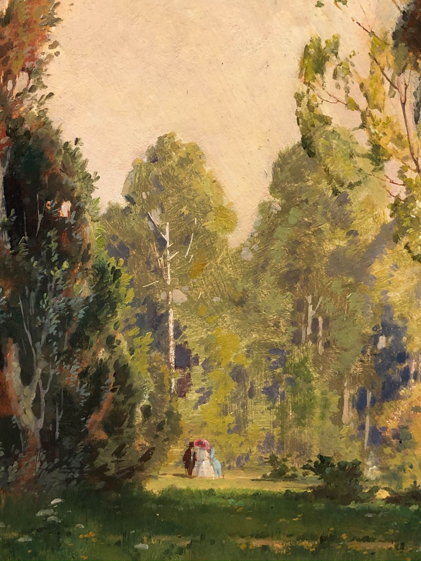 Gustav EYER (1887 - 1946). "Sommer im englischen Garten".36,5 cm x 34 cm. Gemälde. Öl auf Holz. - Bild 4 aus 8