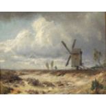 Haager Schule (XIX - XX). Polderlandschaft mit Windmühle.40 cm x 50 cm. Gemälde. Öl auf Platte.