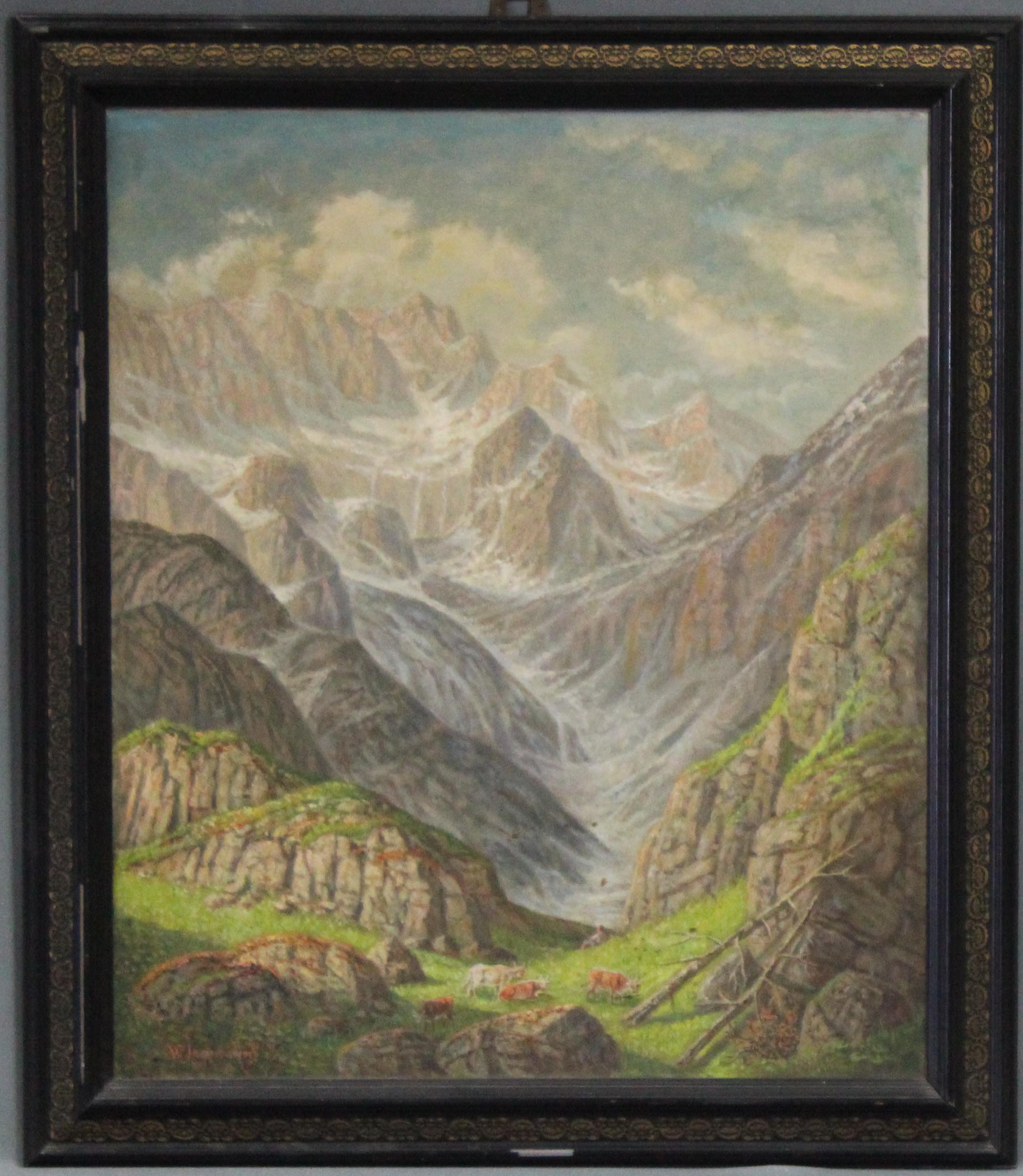 W. JUNGERMANN (XX). Bergpanorama.75 cm x 64 cm. Gemälde. Öl auf Leinwand. Links unten signiert.W. - Image 2 of 5