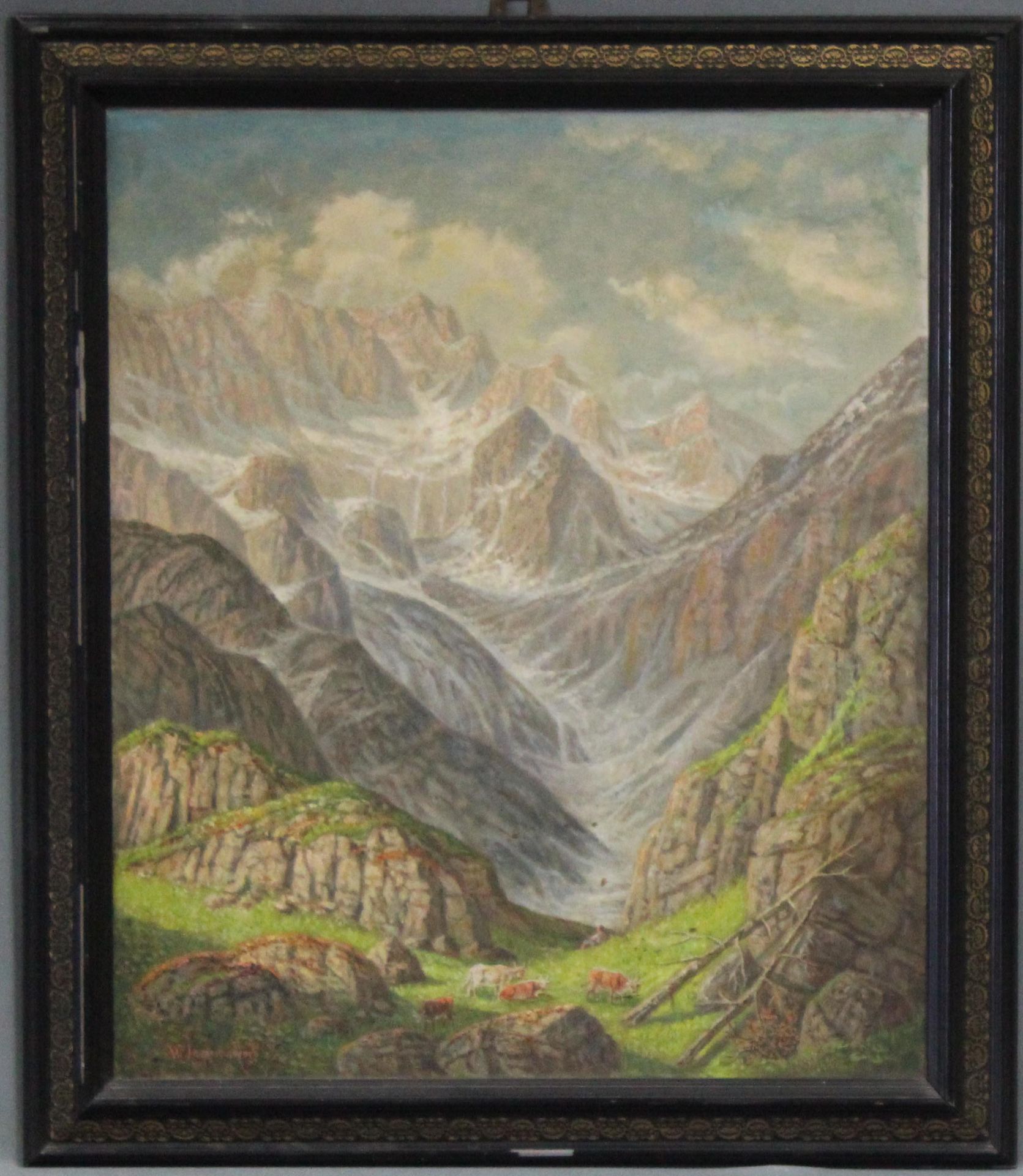 W. JUNGERMANN (XX). Bergpanorama.75 cm x 64 cm. Gemälde. Öl auf Leinwand. Links unten signiert.W. - Bild 2 aus 5