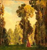 Gustav EYER (1887 - 1946). "Sommer im englischen Garten".36,5 cm x 34 cm. Gemälde. Öl auf Holz.