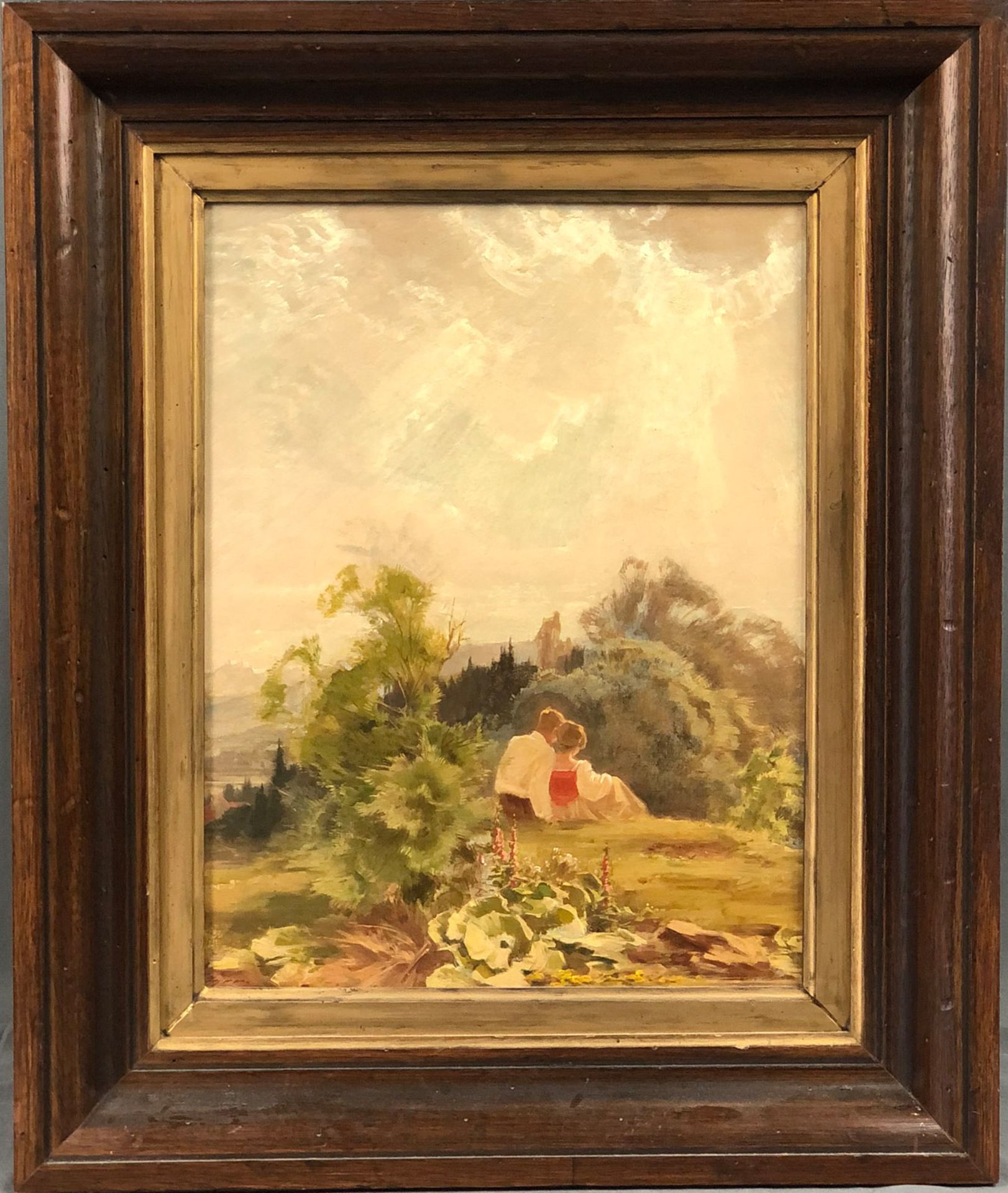 Gustav EYER (1887 - 1946). Liebespaar blickt ins Tal.39 cm x 31 cm. Gemälde. Öl auf Platte. Links - Bild 5 aus 5