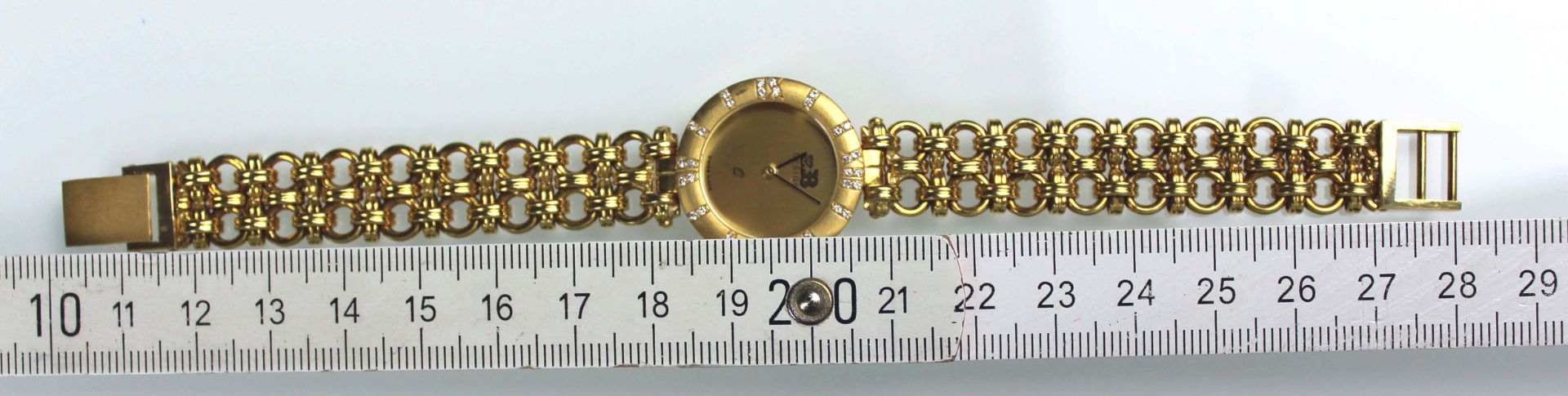 Schmuck Armbanduhr Gelb Gold 750, besetzt mit 36 kleinen Brillanten.58,5 Gramm Gesamtgewicht. - Bild 11 aus 11