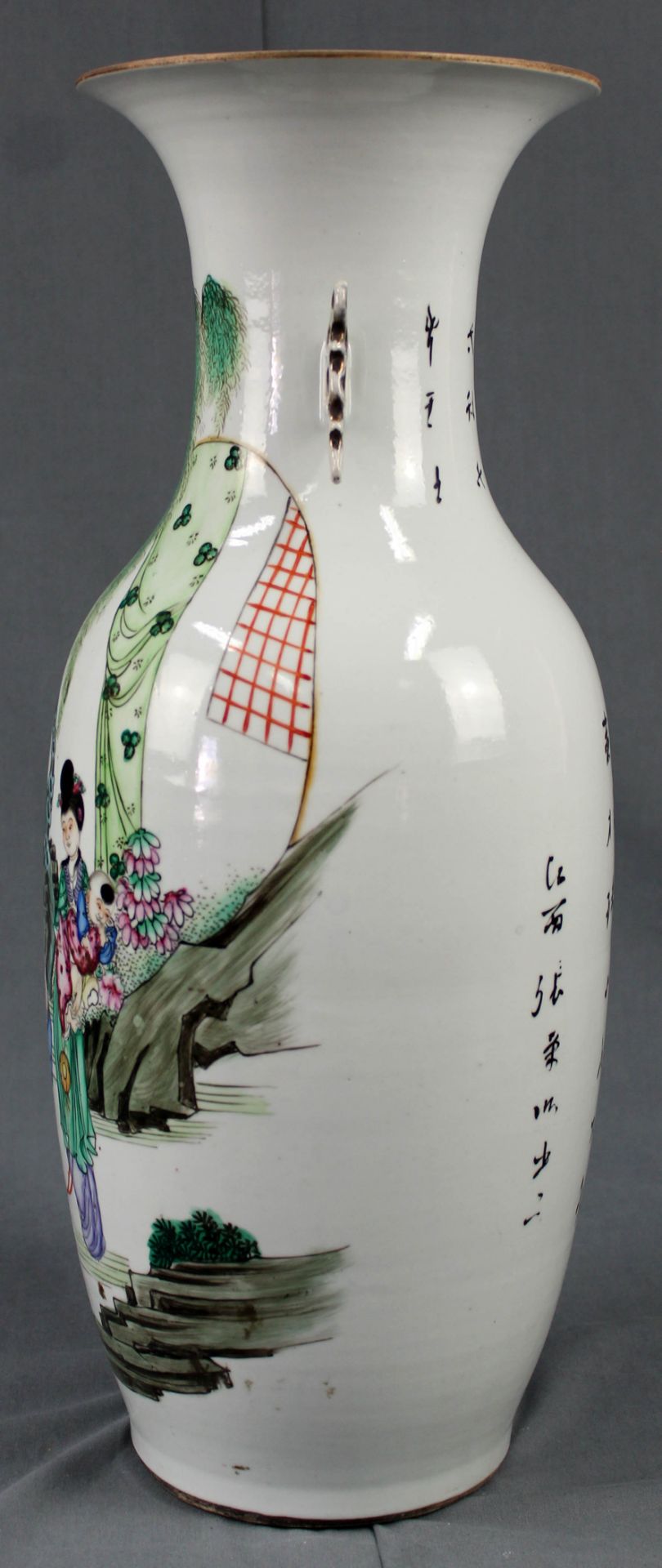 Vase Porzellan. Wohl China alt. Handbemalt. Beschriftung.58 cm hoch.Vase porcelain. Probably China - Bild 5 aus 11