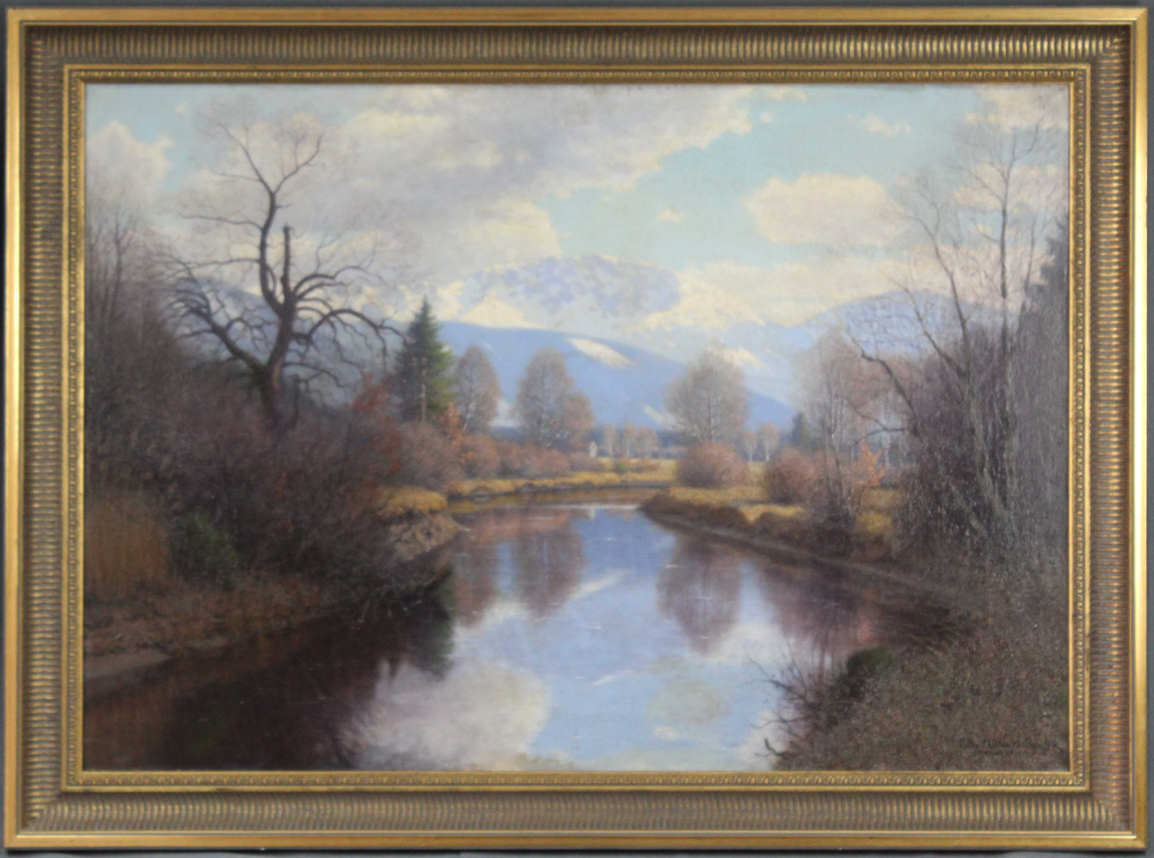 Fritz MÜLLER-LANDECK (1865 - 1942). Alpen mit Fluss.71 cm x 100 cm. Gemälde. Öl auf Leinwand. - Image 2 of 4