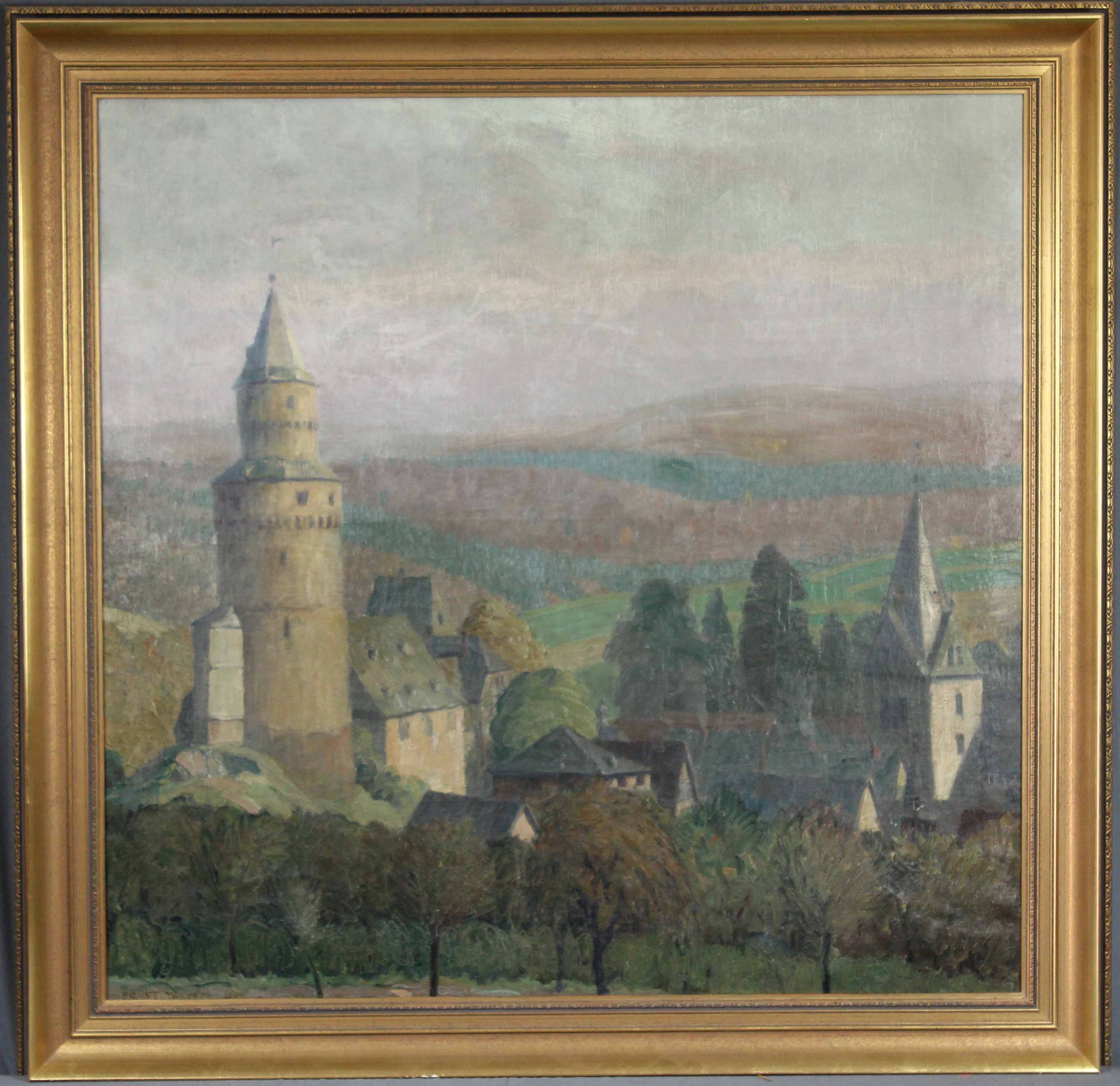 Ernst TOEPFER (1877 - 1955). "Idstein mit Hexenturm, 1917".100 cm x 102 cm. Gemälde. Öl auf - Image 2 of 7