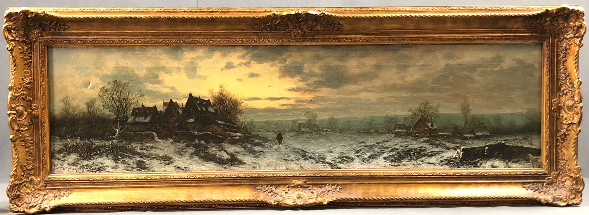 Joseph F. HEYDENDAHL (1844 - 1906). Heimkehr im Winter.21,5 cm x 80 cm. Gemälde. Öl auf Leinwand. - Image 4 of 11