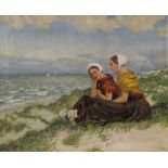 Hubert RITZENHOFEN (1879 - 1961). 2 Mädchen in den Dünen.51 cm x 61 cm. Gemälde. Öl auf Leinwand.
