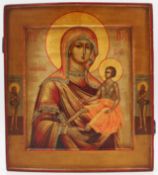 IKONE (XIX). Gottesmutter mit Jesus.31,5 cm x 27,5 cm. Gemälde. Mischtechnik. Wohl Russland.ICON (