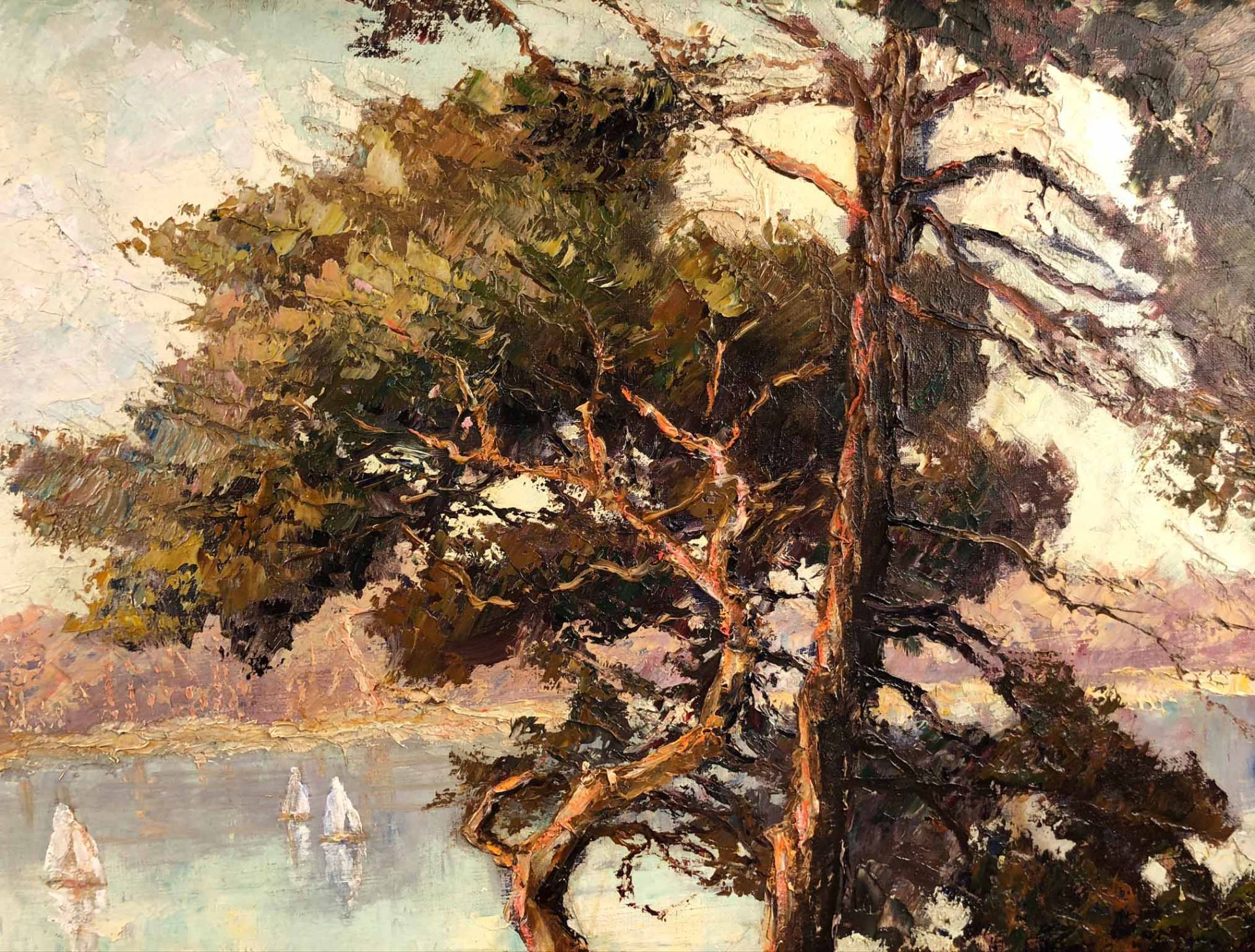 Otto PIPPEL (1878 - 1960). Segelboote auf einem See.81,5 cm x 101 cm. Gemälde. Öl auf Leinwand. - Bild 4 aus 10