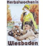Ludwig HOHLWEIN (1874 - 1949) zugeschrieben. "Herbstwoche in Wiesbaden".17,5 cm x 12,5 cm im