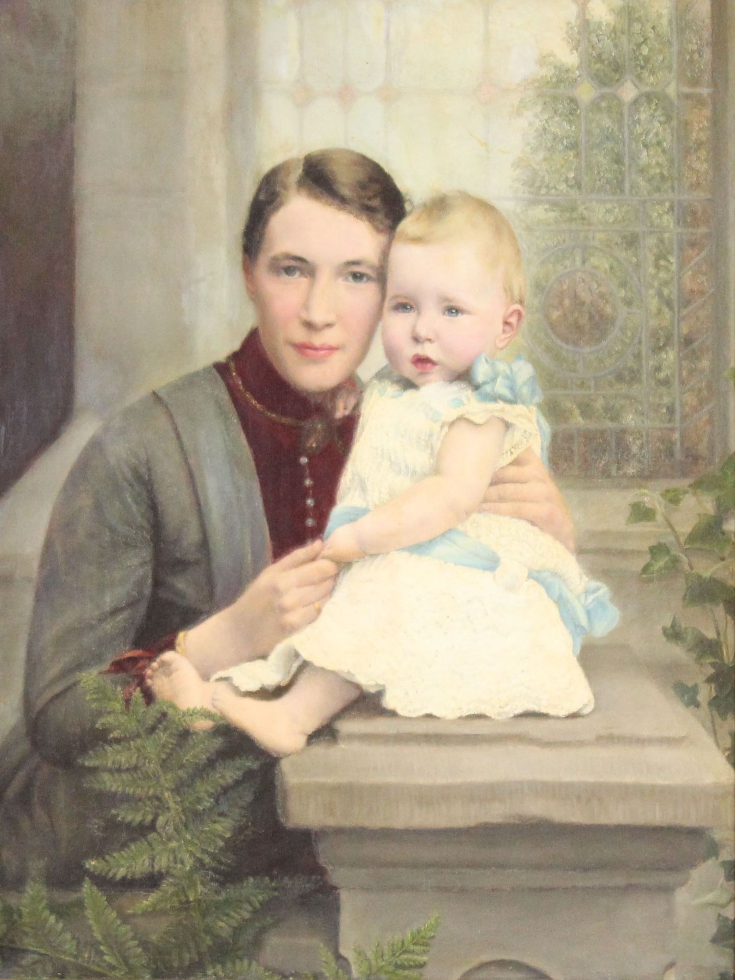UNSIGNIERT (XIX - XX). Mutter mit Kind.73 cm x 56 cm. Gemälde. Öl auf Leinwand. Keine Signatur