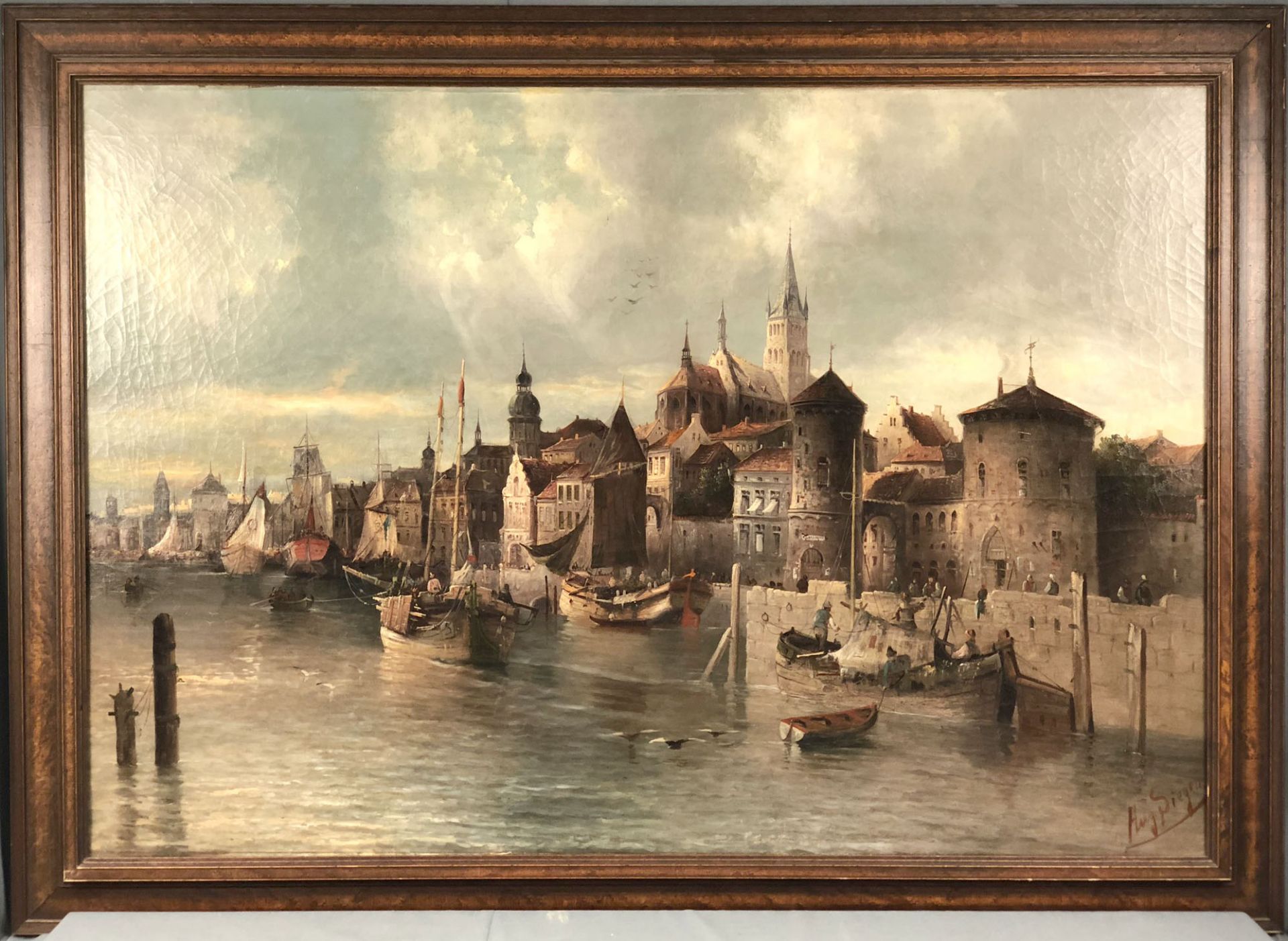 August VON SIEGEN (1850 -?). Hafenstadt.97 cm x 142 cm. Gemälde. Öl auf Leinwand. Unten Rechts - Bild 5 aus 12