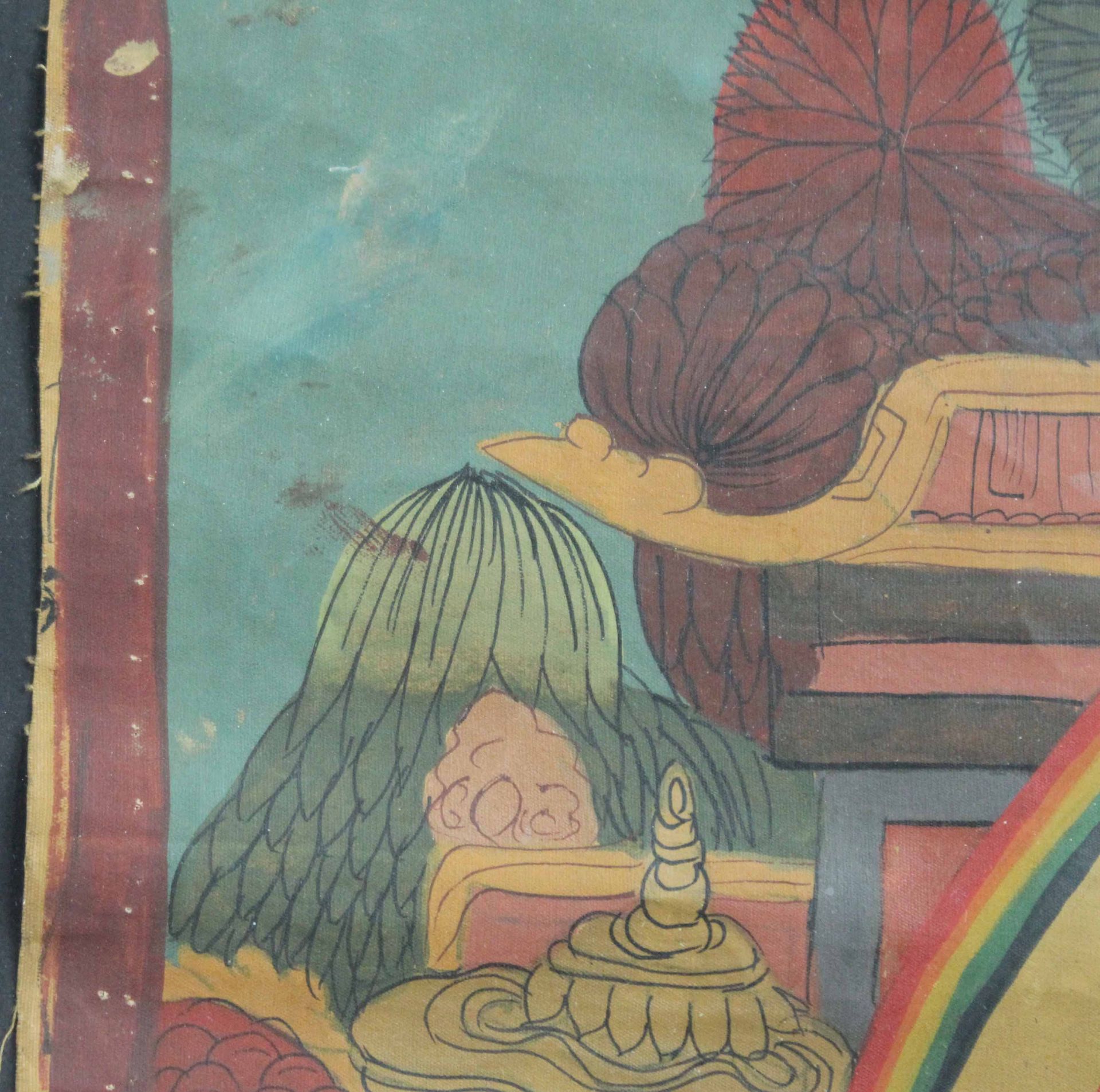 Zwei Thangka ''Weisse Tara auf Lotusblume'' und ''Grüne Tara''61 cm x 49 cm und 61 cm x 42 cm. - Image 4 of 13