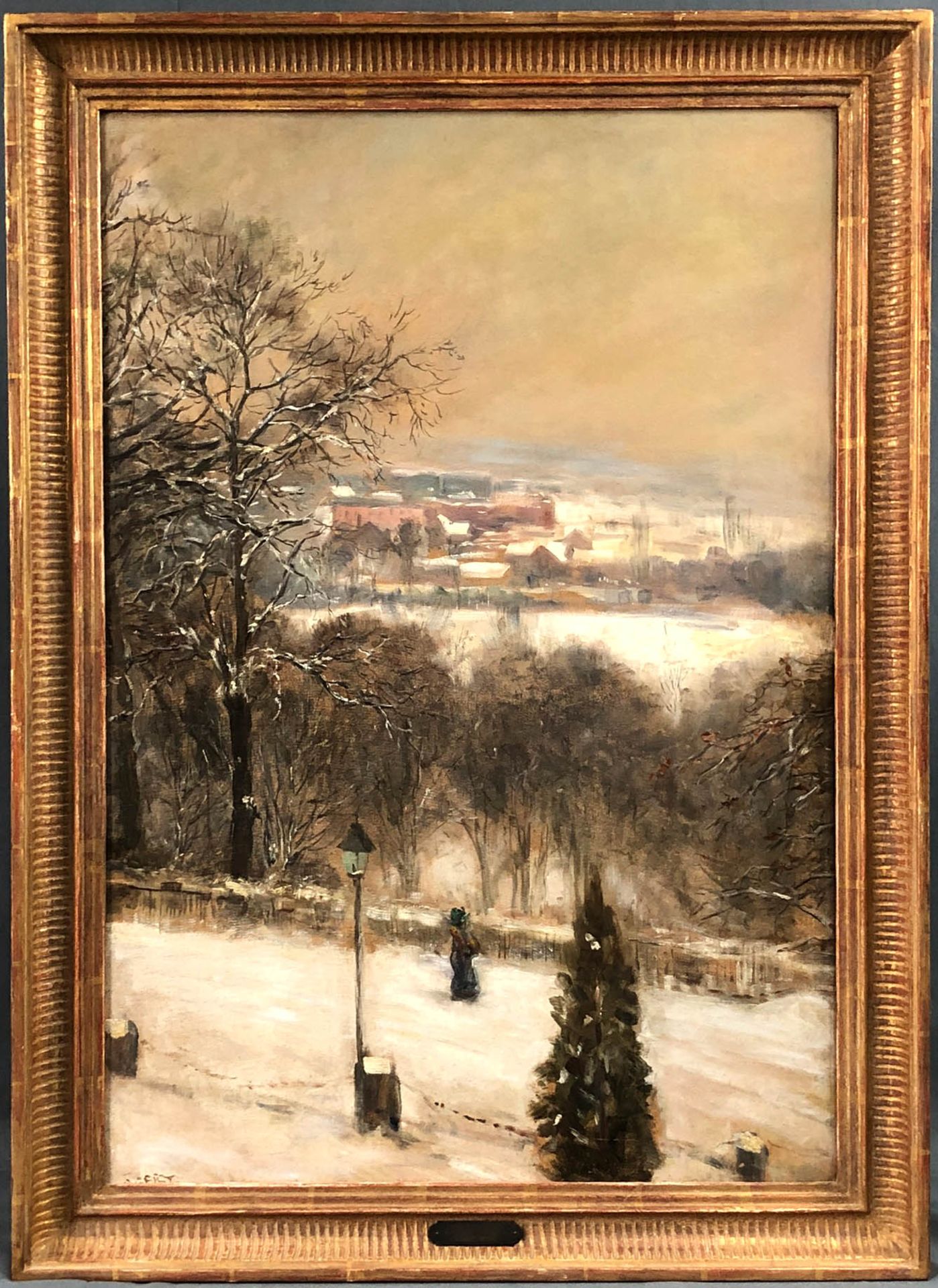 Carl Friedrich W. GEIST (1870 - 1931). Dame vor Stadt im Winter.70 cm x 48 cm. Gemälde. Öl auf - Bild 2 aus 9