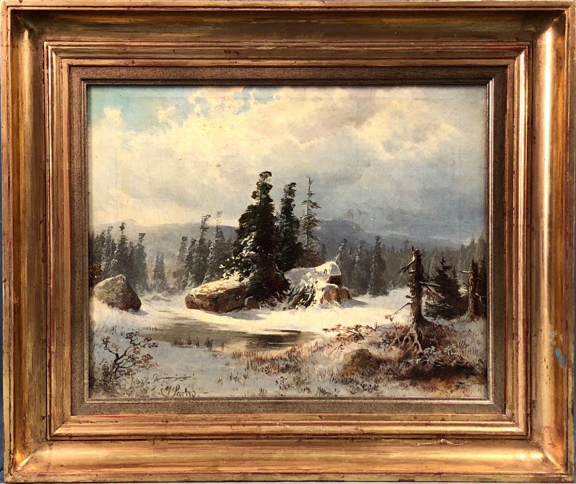 Michael SACHS (1836 - 1893). Hünengrab im Schnee.28,5 cm x 34,5 cm. Gemälde. Öl auf Leinwand. - Bild 2 aus 8