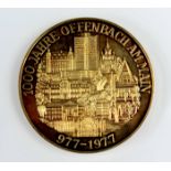 Medaille 977 - 1977, 1000 Jahrfeier Offenbach. Silber."1000 853" im Rand. Stadtansicht / Wappen.