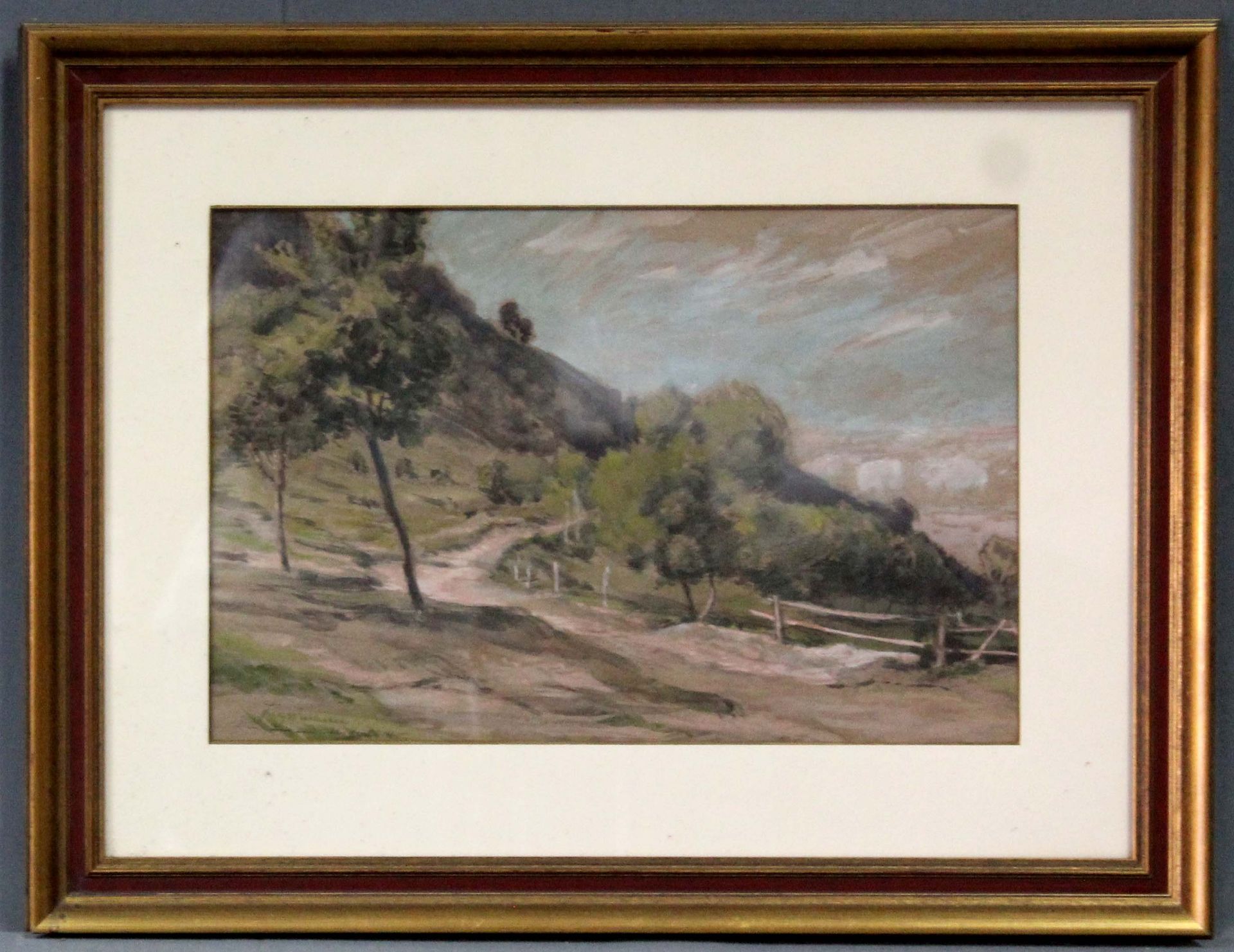 Fritz WUCHERER (1873 - 1948). Weg am Berghang. 26. Juli 45.39 cm x 43 cm im Ausschnitt. Gemalt. - Bild 4 aus 4