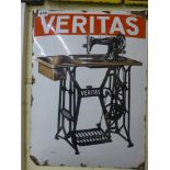 An enamel Veritas advertising sign, probably German, with a picture of a sewing machine (14 x 20