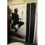Late 20th/early 21st century modern black on white picture on canvas The Frenetic Drummer (213 x 160