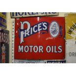 A red ground Prices enamel sign advertising Prices' Motoroils with ship logo (25 x 21 in). FOR