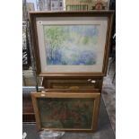 Jo Smith, a watercolour Spring Harmony II signed, and four oak framed 1950s coloured prints of still