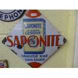 A French enamel Saponite La Bonne Lessive blanchit tout sans bruler advertising sign for laundry