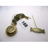 A yellow metal fob watch and chain, and a tie pin and chain FOR DETAILS OF ONLINE BIDDING ON THIS